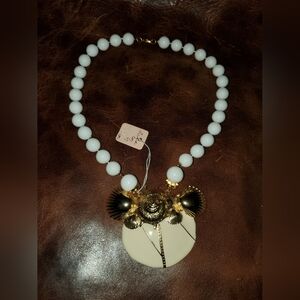 Elegant Gold and White Beaded Necklace